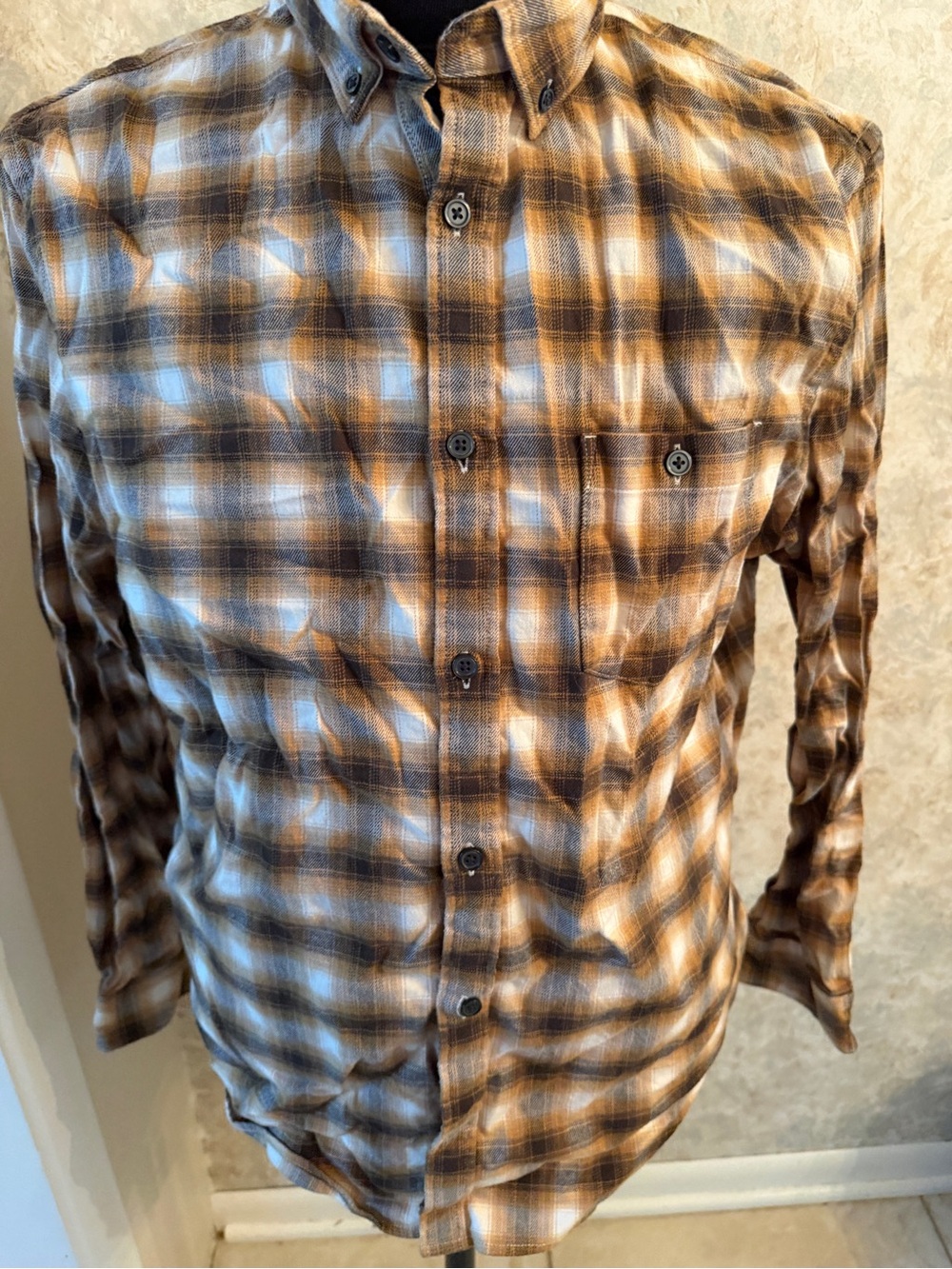 Express Men's Brown Plaid Button-Down Shirt - Classic Casual